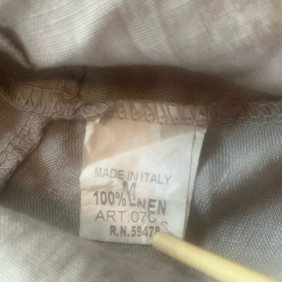 Rosemarie Made In Italy 100% Linen Taupe Minimalist Roll Tab Sleeve Dress M - Picture 8 of 10